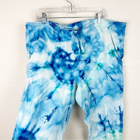 Jams World Blue Tie Dye Linen Crop Pants Artsy Lagenlook Medium - Picture 3 of 5
